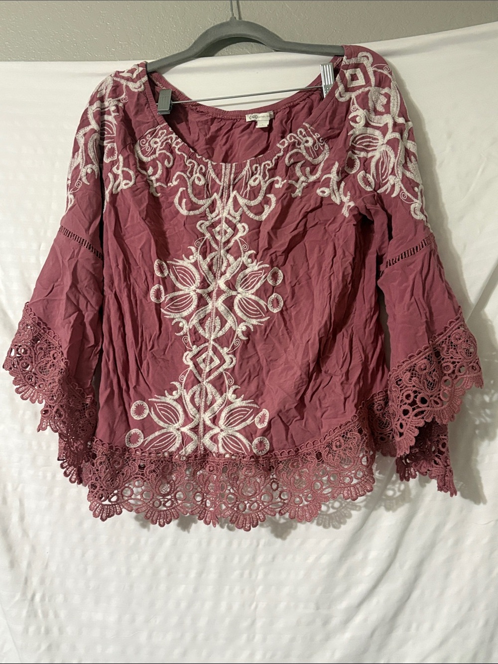 Cato Mauve Pink Embroidered Crochet-Hem Tunic